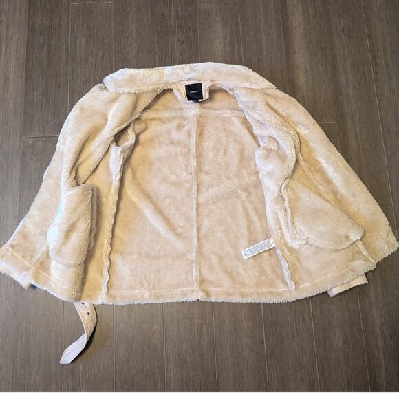 Forever 21 Faux Fur Lined Sherpa Moto Jacket, Cream, Size M - Picture 9 of 13